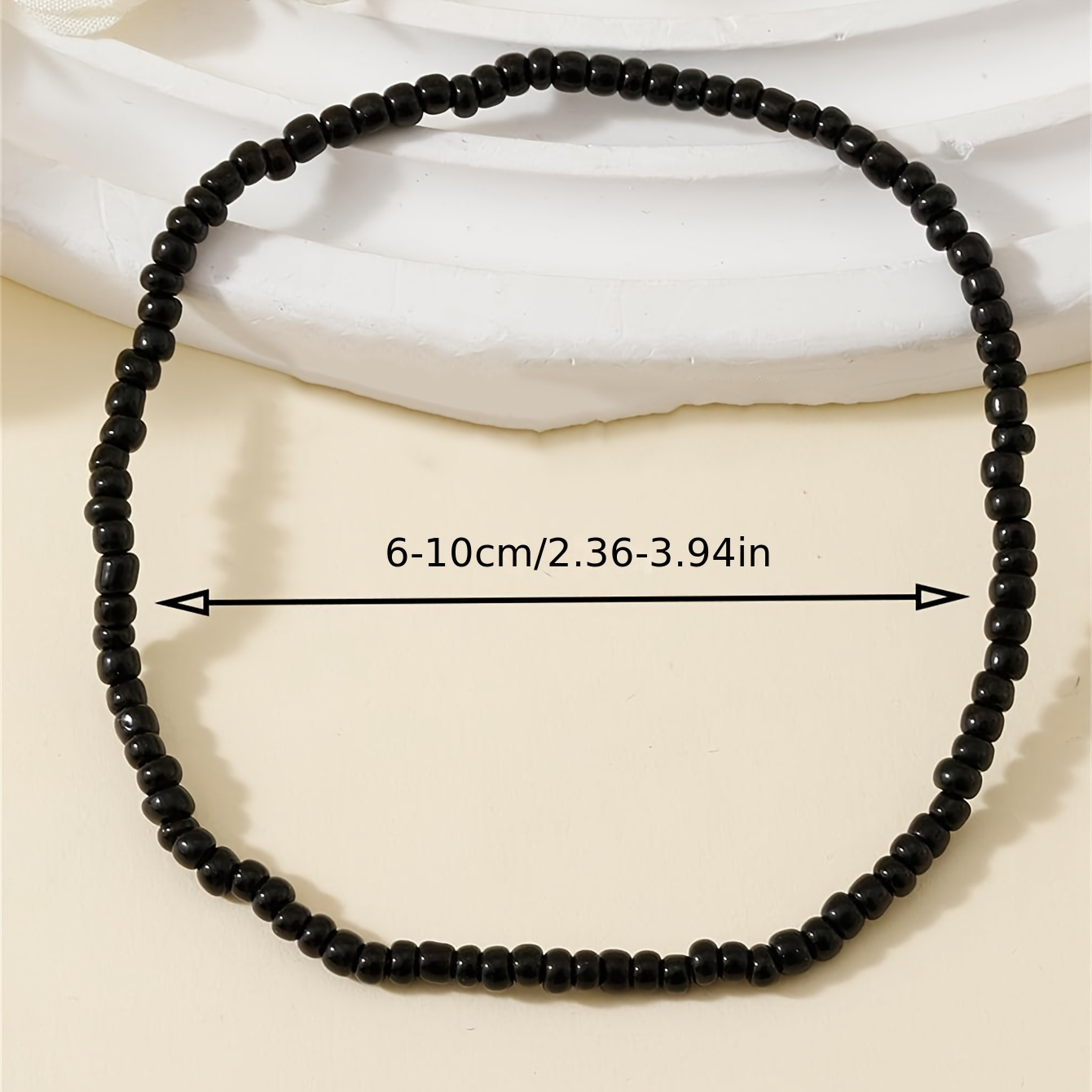 2pcs Black Mini Rice Beads Anklet Set, Boho Style