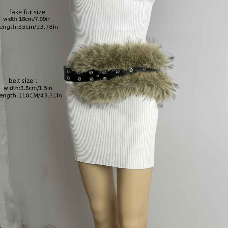 d a faux rabbit fur belt metallic rings wide pu leather - Temu Norway