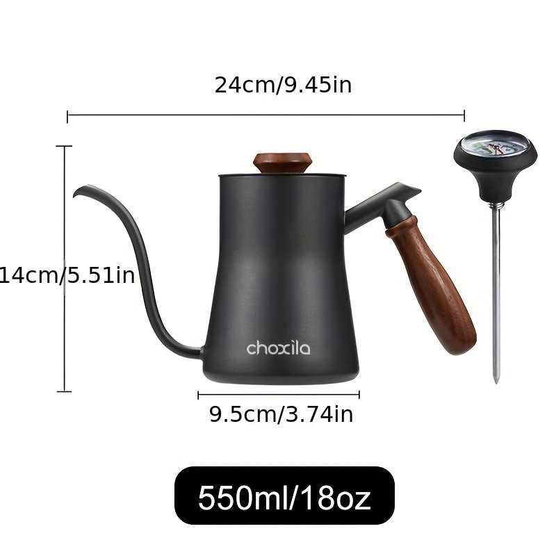 1pc 304 stainless steel black retro pour over coffee kettle 550ml 18oz gooseneck kettle stainless steel kettle pour over coffee kettle coffee tools coffee accessories details 3