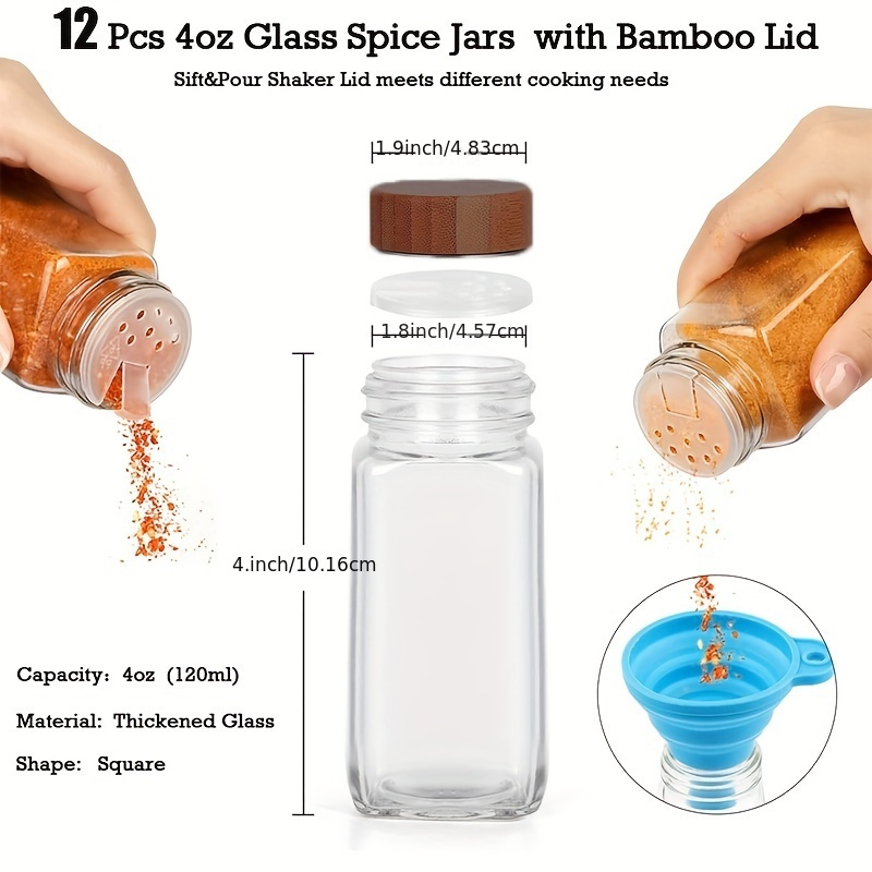 Glass Spice Jars With Bamboo Airtight Lids And Labels, Empty Square  Containers, Seasoning Storage Bottles With Shaker Lids, Funnel, Brush And  Marker Included, Kitchen Gadgets, Cheap Items - Temu
