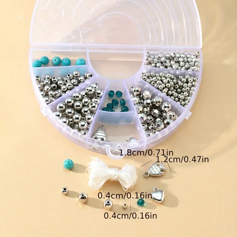 DIY 9grid/box Casual Acrylic Beads Assortment Lake Blue Beads Small Love  Shape Loose Beads With Cord For Handmade Bracelets Necklace Jewelry Making