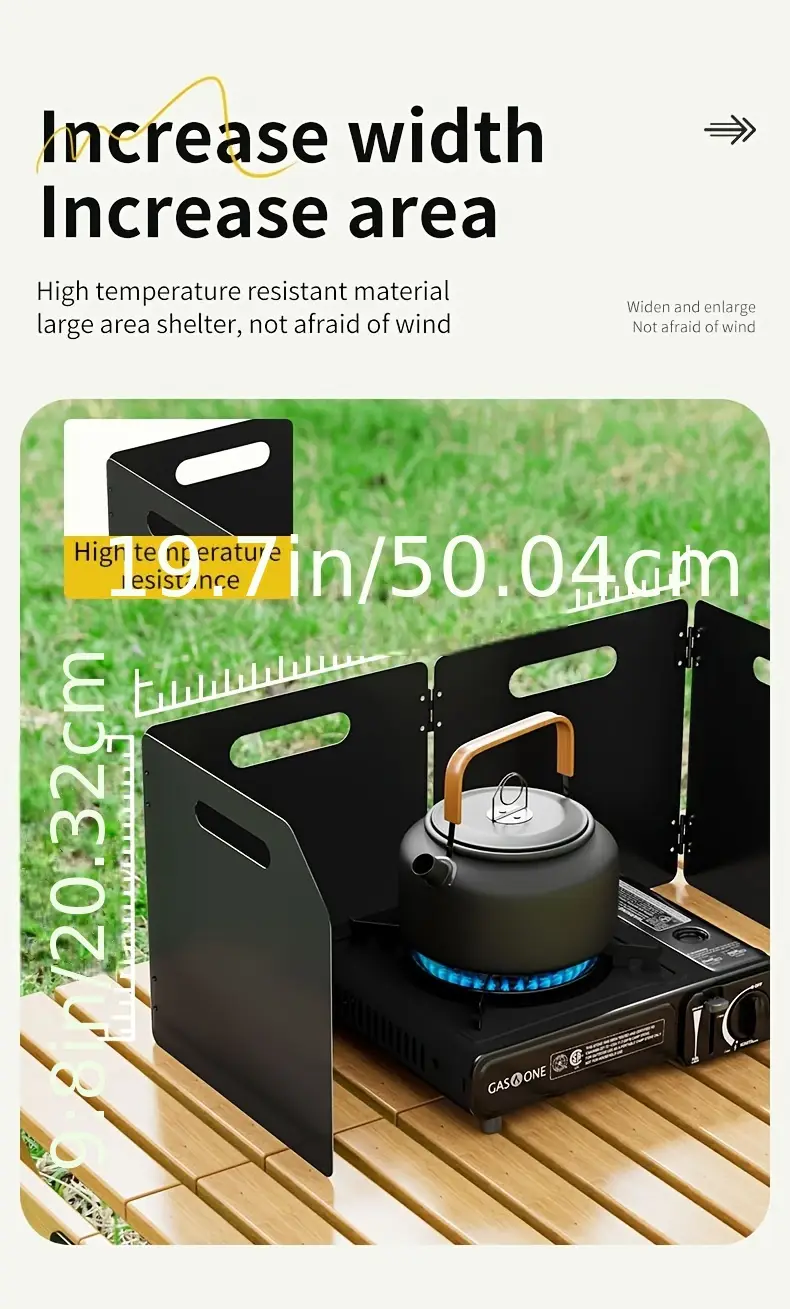 portable folding camping stove windshield 4 sided rectangle metal wind protection powder coated lightweight easy to carry with storage bag outdoor cookware Product details 1