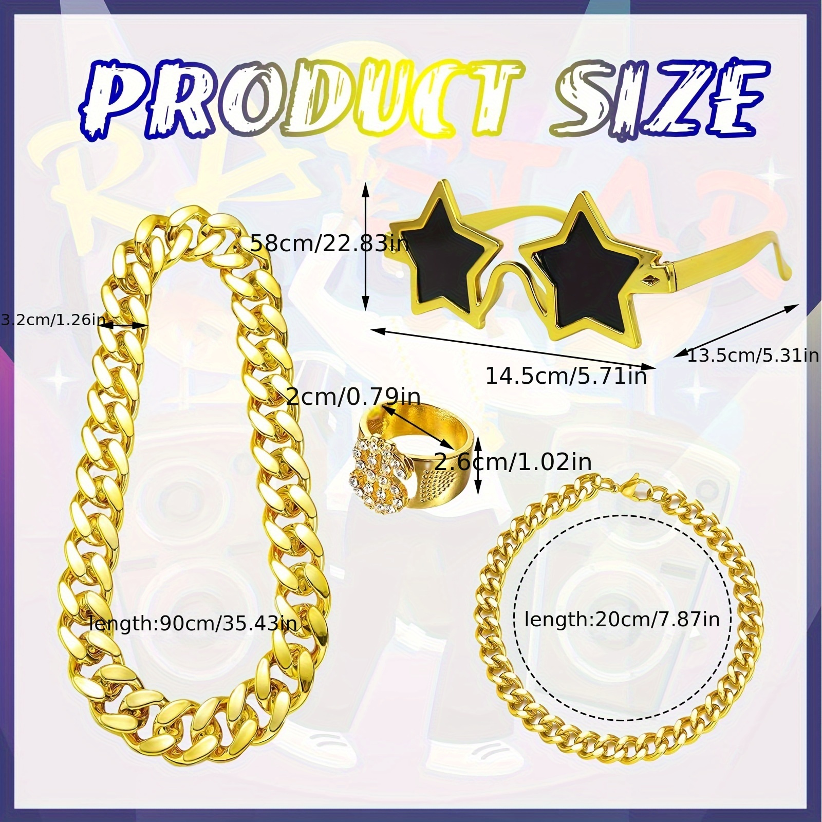 4pcs hip hop costume accessories set women men 80s 90s fancy - Temu Morocco