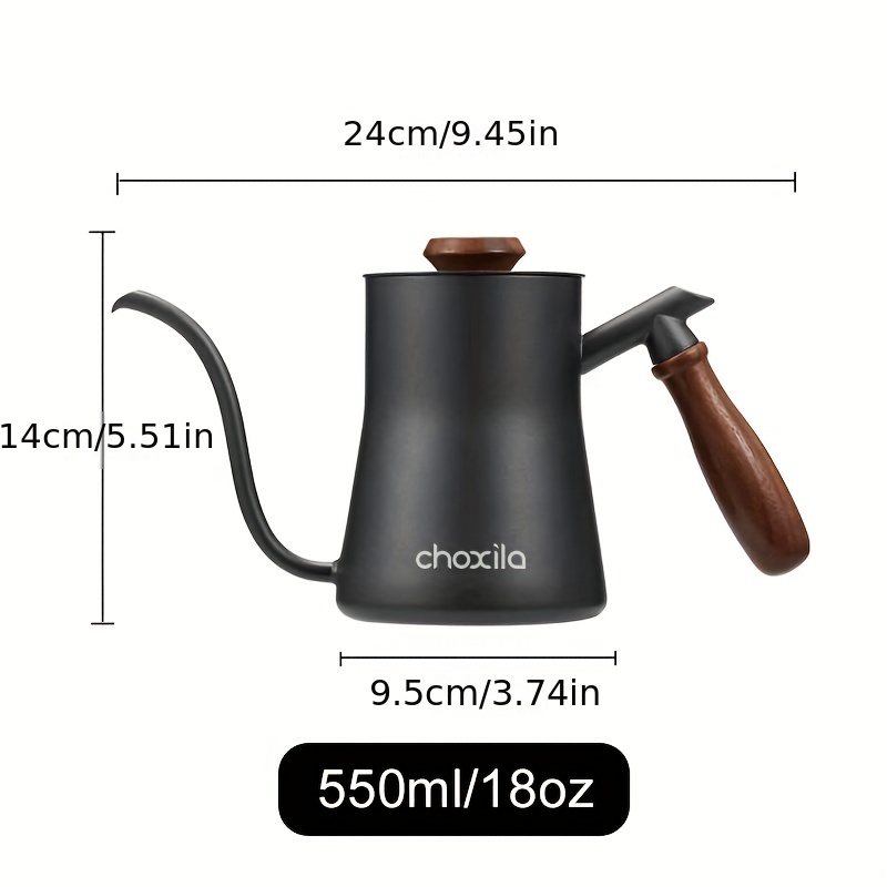1pc 304 stainless steel black retro pour over coffee kettle 550ml 18oz gooseneck kettle stainless steel kettle pour over coffee kettle coffee tools coffee accessories details 2