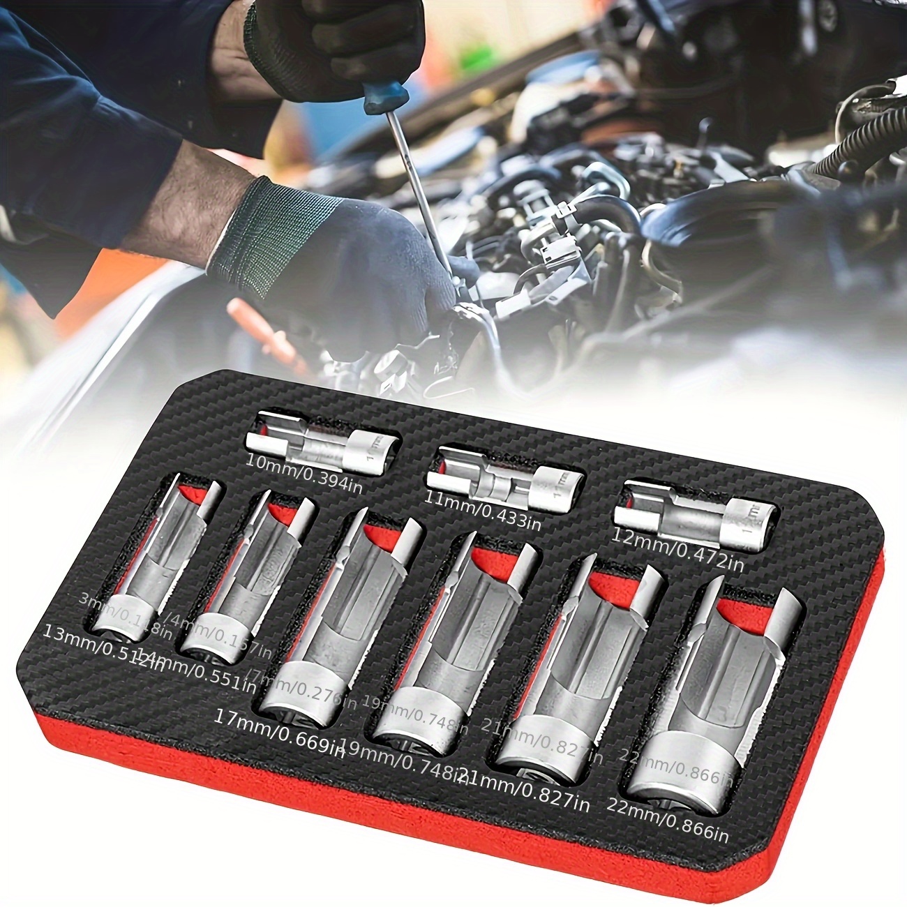 Image of Nine-piece Oxygen Sensor Socket Offset Wrench Disassembly Tool