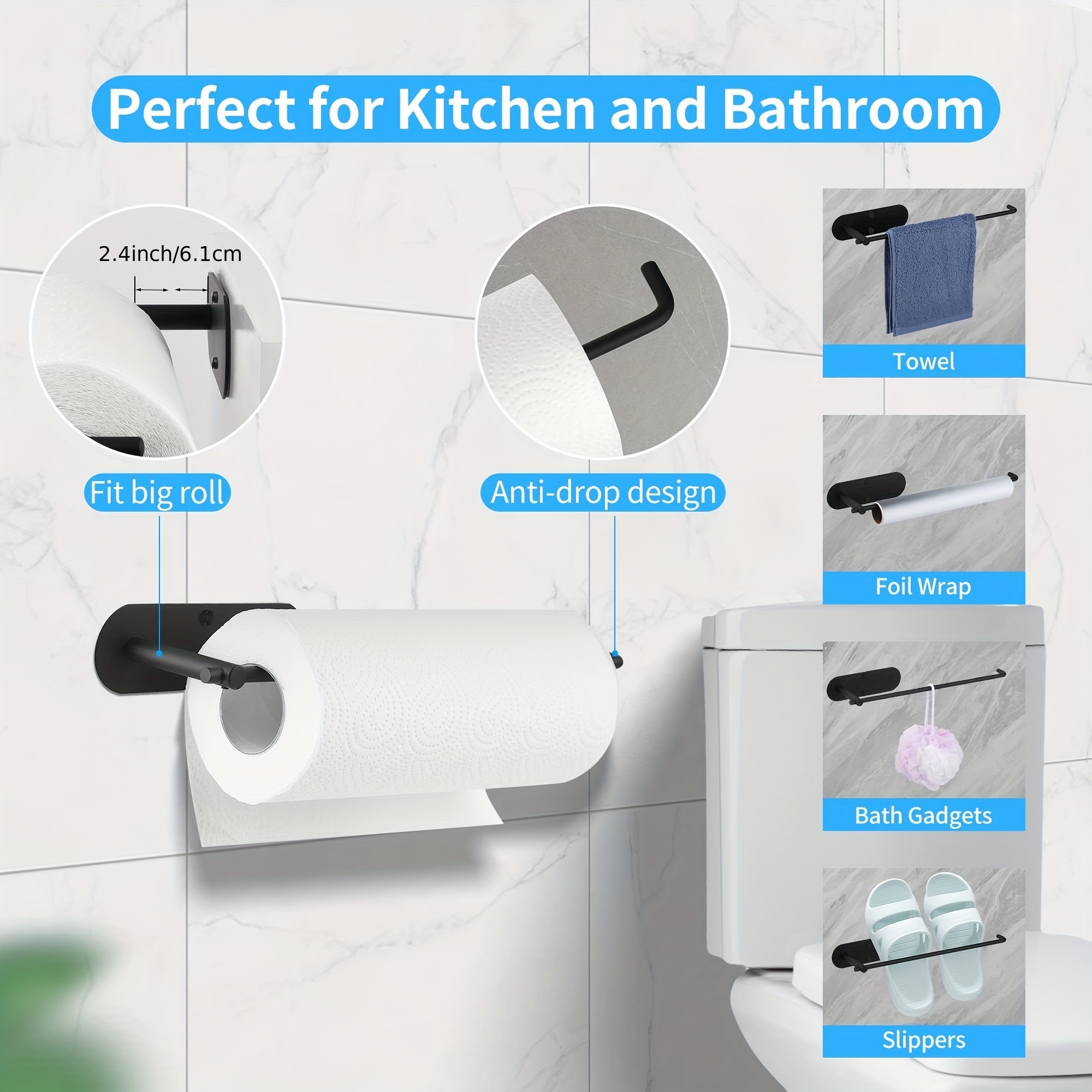 Self Adhesive Toilet Paper Towel Holders Paper Towels Rolls Paper Towels  Stainless Steel Paper Towel Holder for Bathroom Kitchen