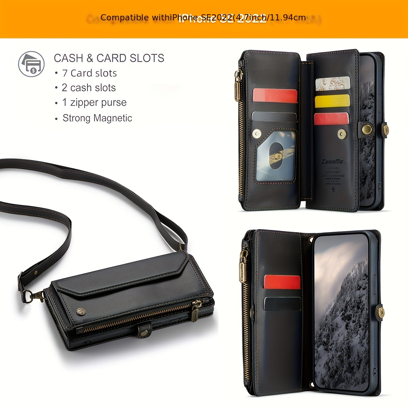 Wallet Phone Case Support Wireless Charging with Blocking Card Holder, Flip Folio Book Faux Leather Protective Phone Cover for iPhone 16e/16/11/12/13/14/15 Pro Max/15 Plus/13 Mini/7/8 Plus/SE 2022/SE 2020 - Image 112