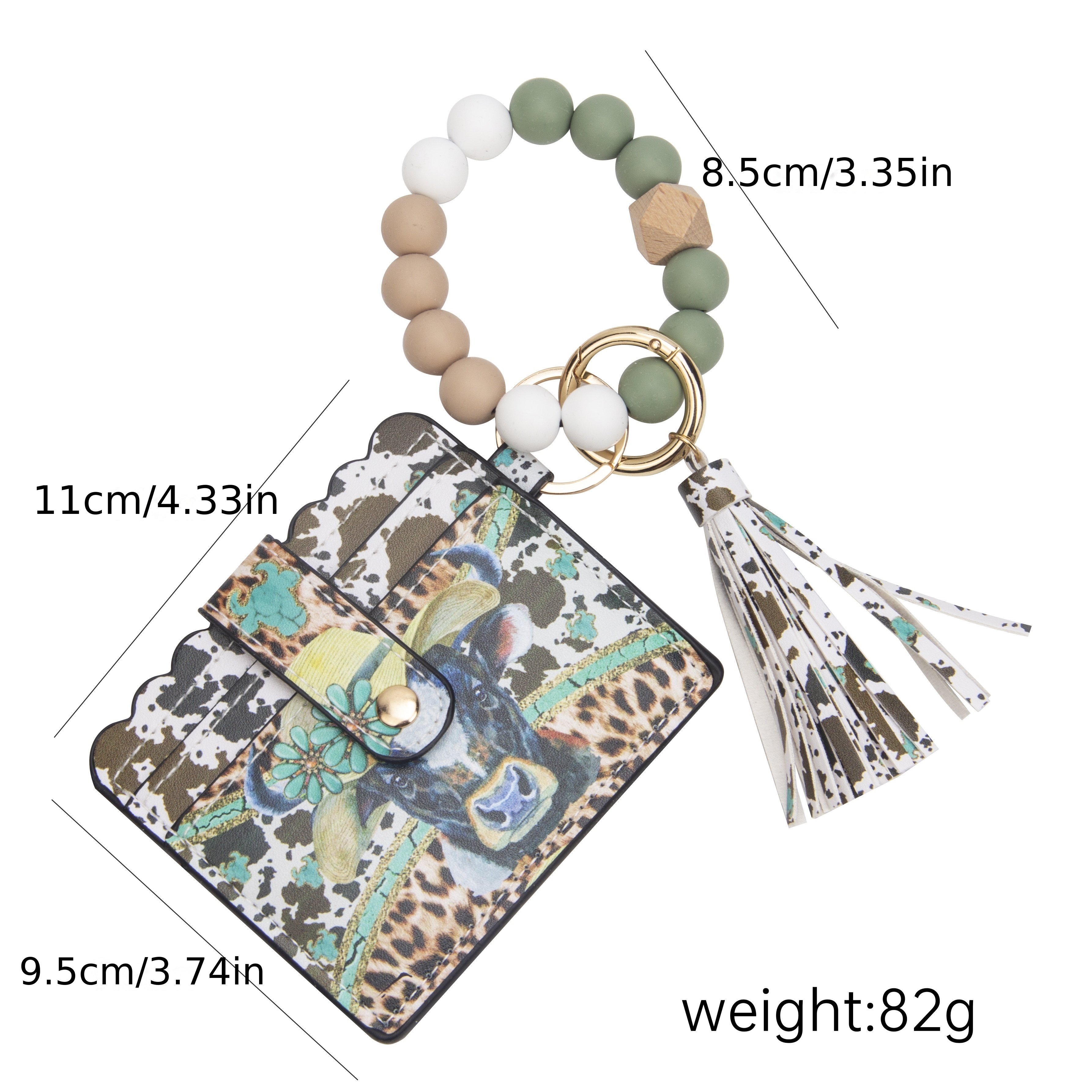 Leopard Beaded Key Ring Wallet Bracelet