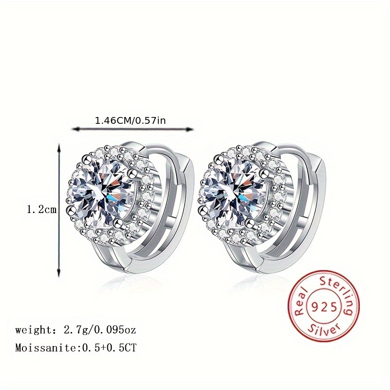 925 sterling silvery 1 carat moissanite earrings for women sparkling jewelry   gift weight 2 7g 0 095oz 2pcs details 1