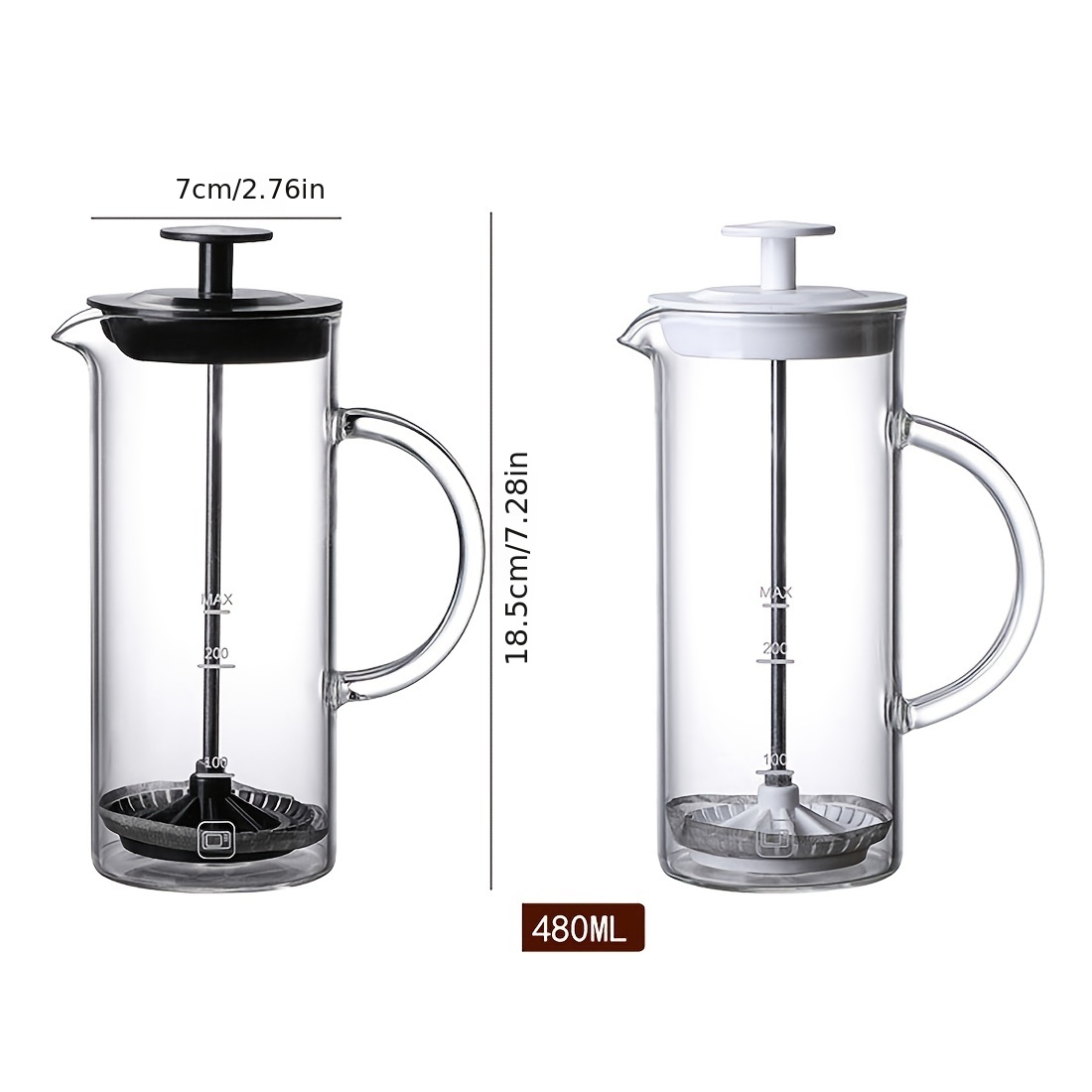 1pc 7 18 5cm Black Glass Milk Frother Milk Frother Manual Glass Coffee  Kettle Coffee Milk Frother Glass Press Kettle Box Pack - Home & Kitchen -  Temu