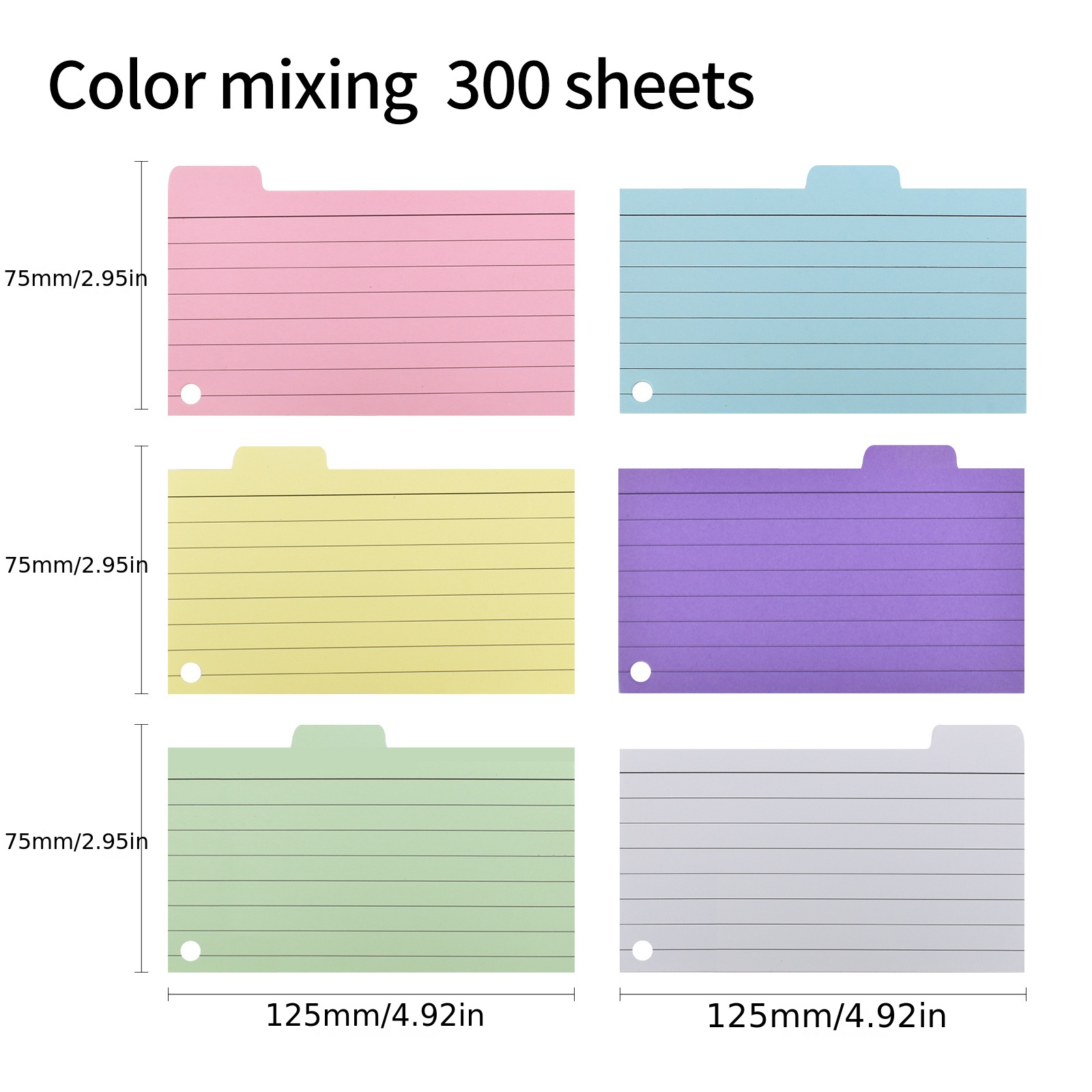 300 Pcs Colored Ruled Index Cards with 6 Rings Neon Color Study