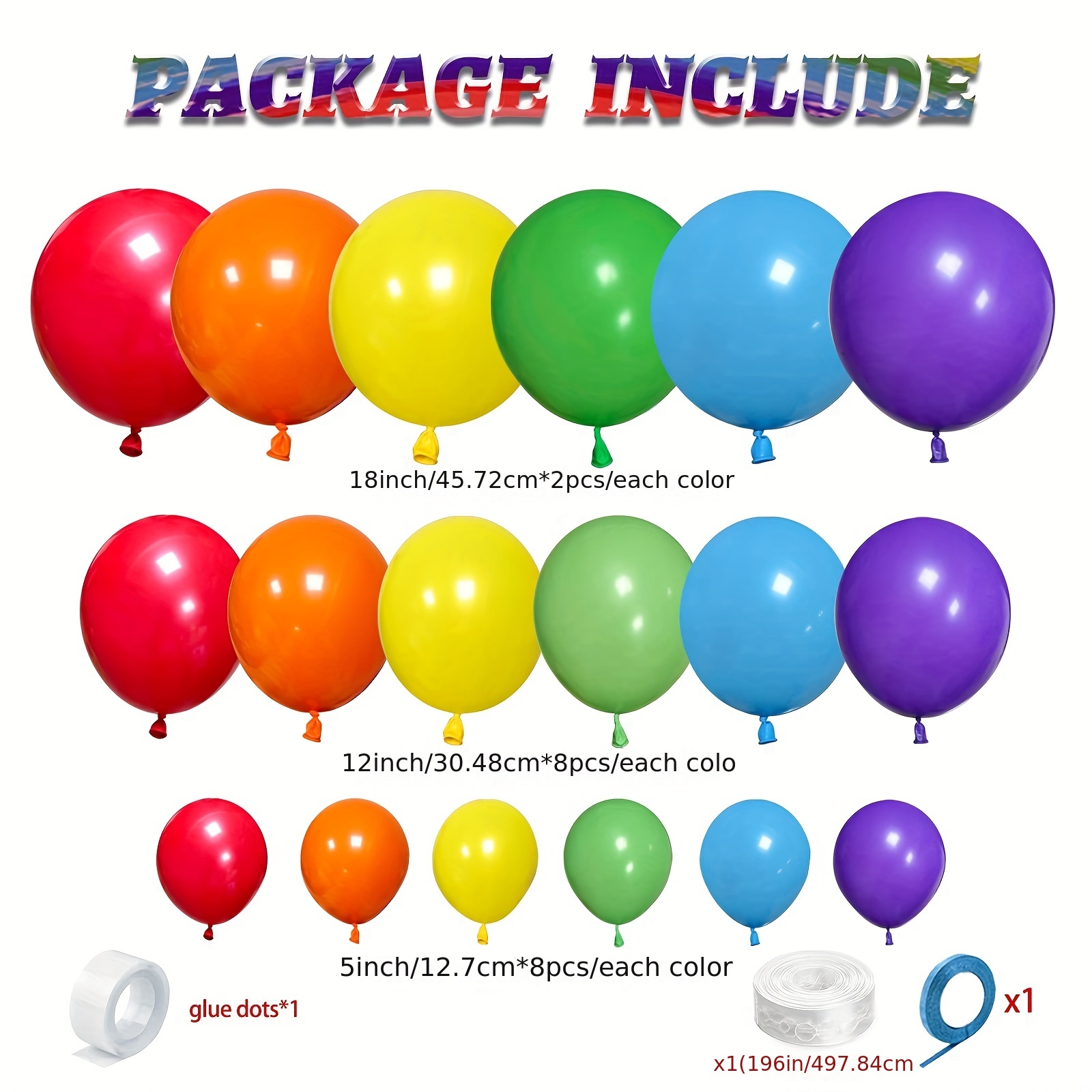 Rainbow Balloon Arch Kit 18 12 Latex Colorful Party Balloons - Temu