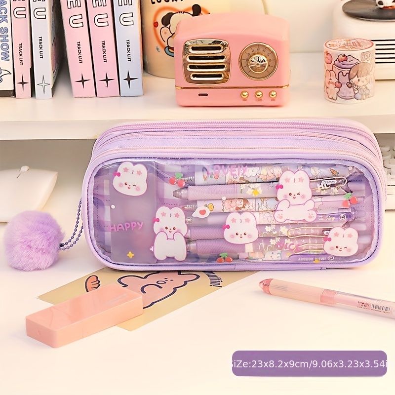 Cheap Japanese Pencil Case Transparent Large-capacity Student Pencil Case  Cute Girl Creative Simple Pencil Case Stationery Bag