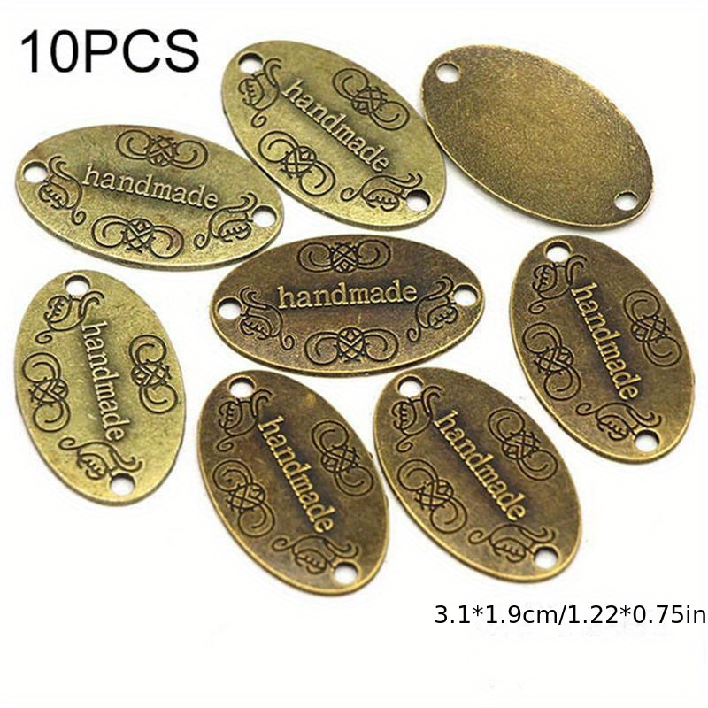 10Pcs Handmade Labels Silver Bronze Bow Metal Tags for Clothes Hats Vintage  Alloy Hand Made Tag