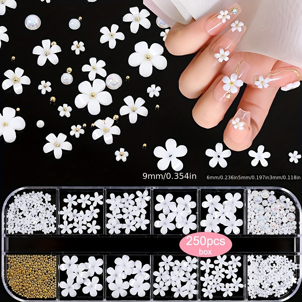 3d White Flower Nail Charms For Acrylic Nails Nail Art - Temu