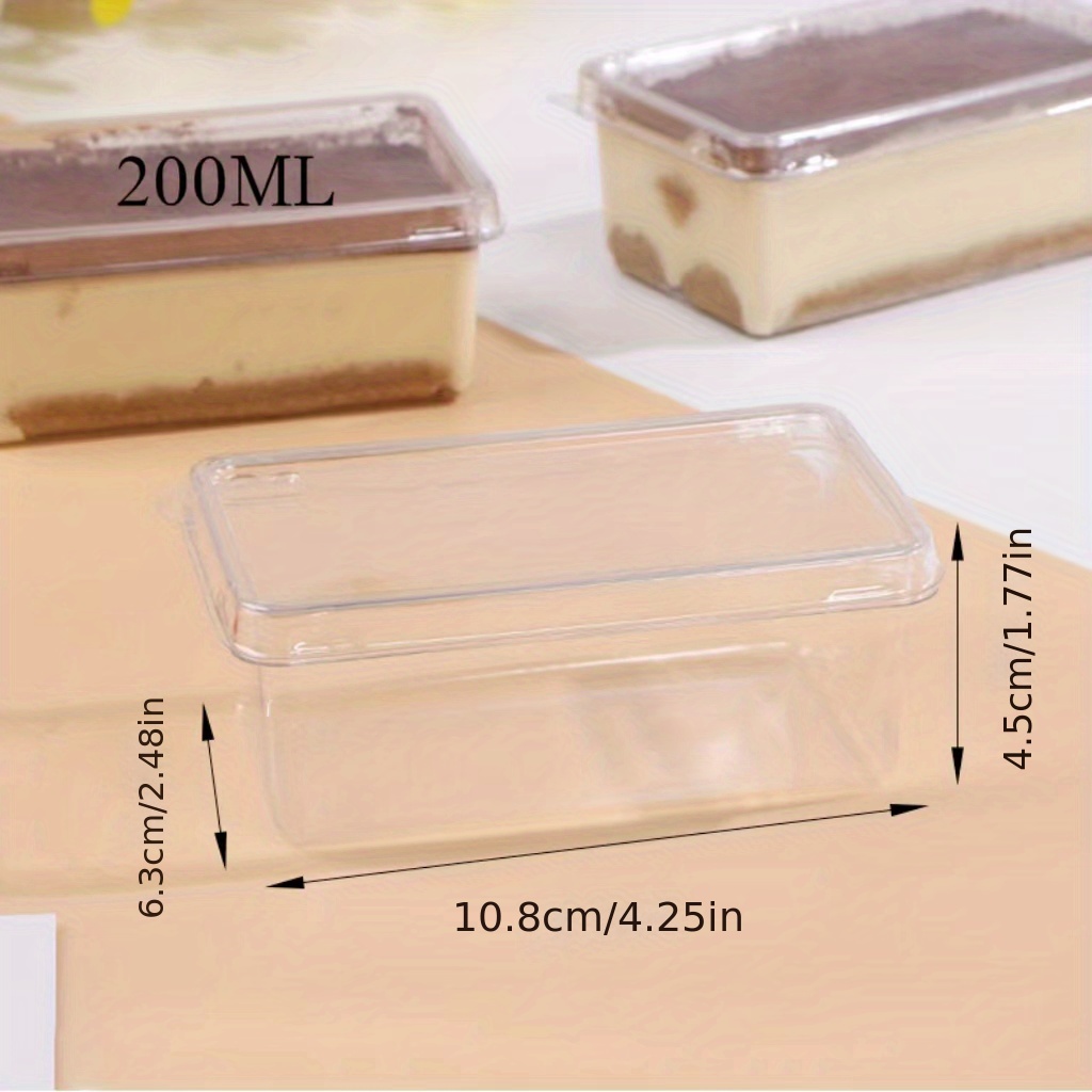 OUR CREATIONS Square Rectangle Plastic Dessert Cup With Lid Pack of 10