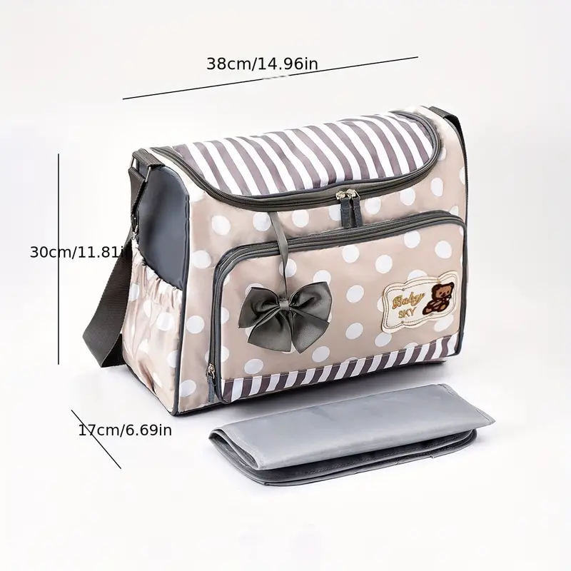 chic polka dot 4pcs parent bag set lightweight nylon diaper bags with crossbody strap for travel details 6