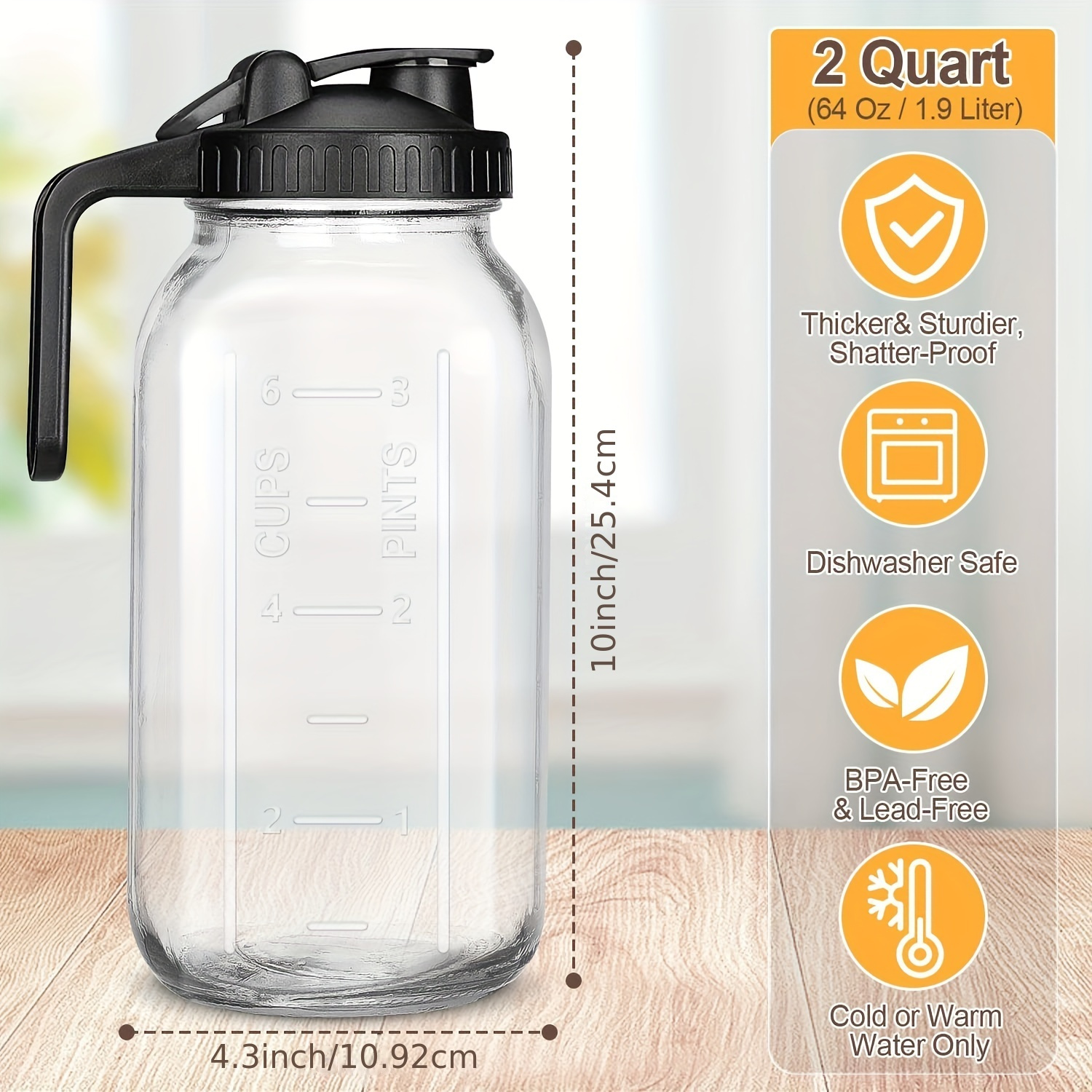 glass pitchers handle lid 2 quart 64oz pitcher - Temu