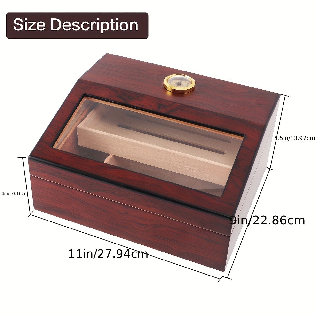 TISFA Humidor de puros, caja de cigarros con tapa de vidrio con  humidificador higrómetro y divisor, caja de almacenamiento de madera de  cedro de