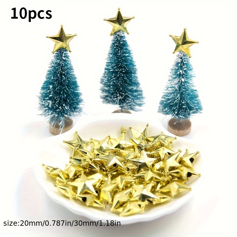 

10pcs Golden Shaped Christmas Tree Toppers, Mini Diy Decorative Hanging Ornaments, Plastic, Battery-free, For Home & Kitchen Decor