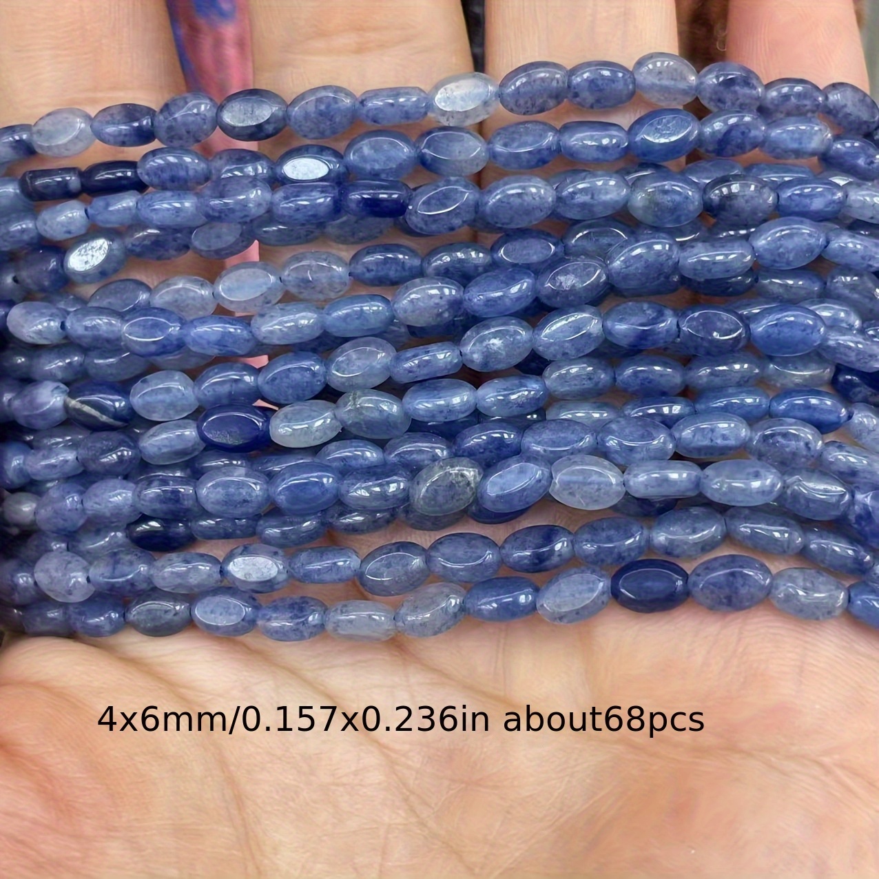 TEMU 4x6mm Blue Agate Oval-shaped Loose Beads With A Luxurious , Perfect For Jewelry Making, Suitable For Bracelets, Necklaces, Earrings, Anklets,