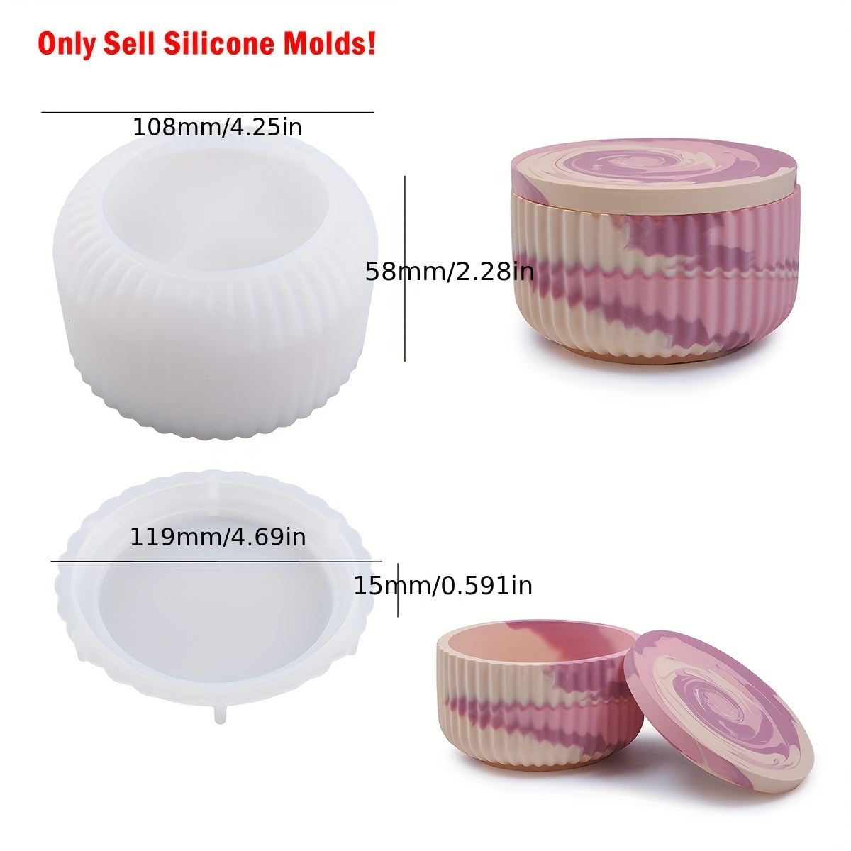 Round Stripe With Cover Candle Cup Silicone Mold DIY Plaster