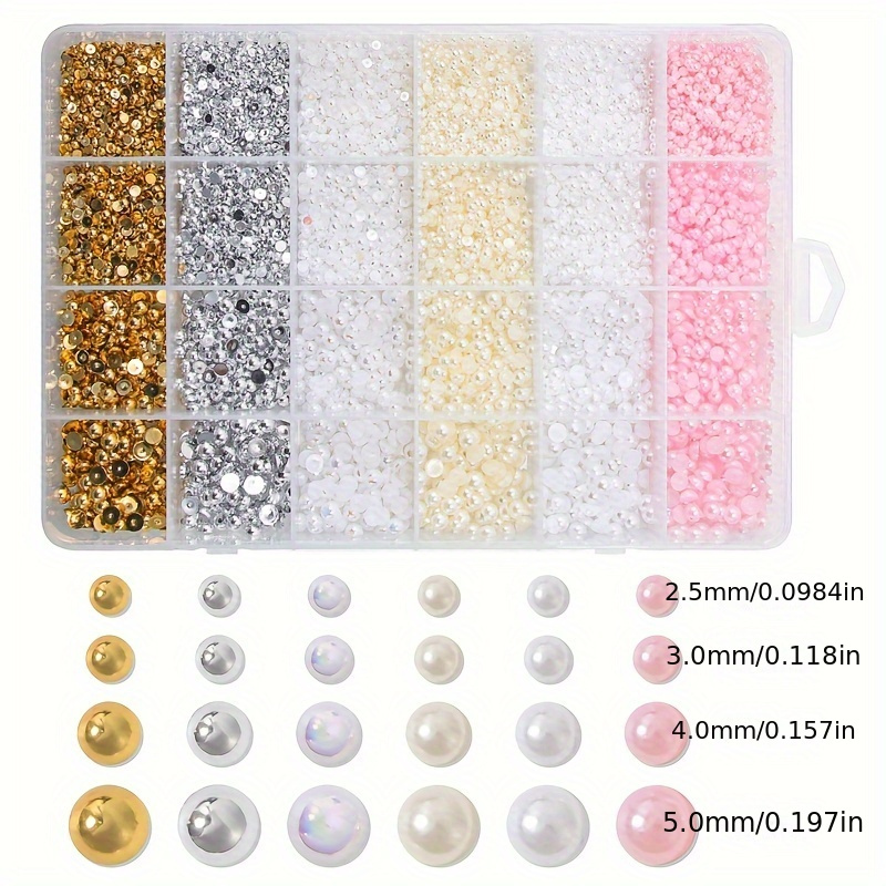 TEMU 6000pcs/box Pearl Nail Charm Jewelry, Pink White Golden Silvery For Handmade Artcrafts Makeup Diy Supplies, High Quality Flatback Pearls Nail Decoration Accessories