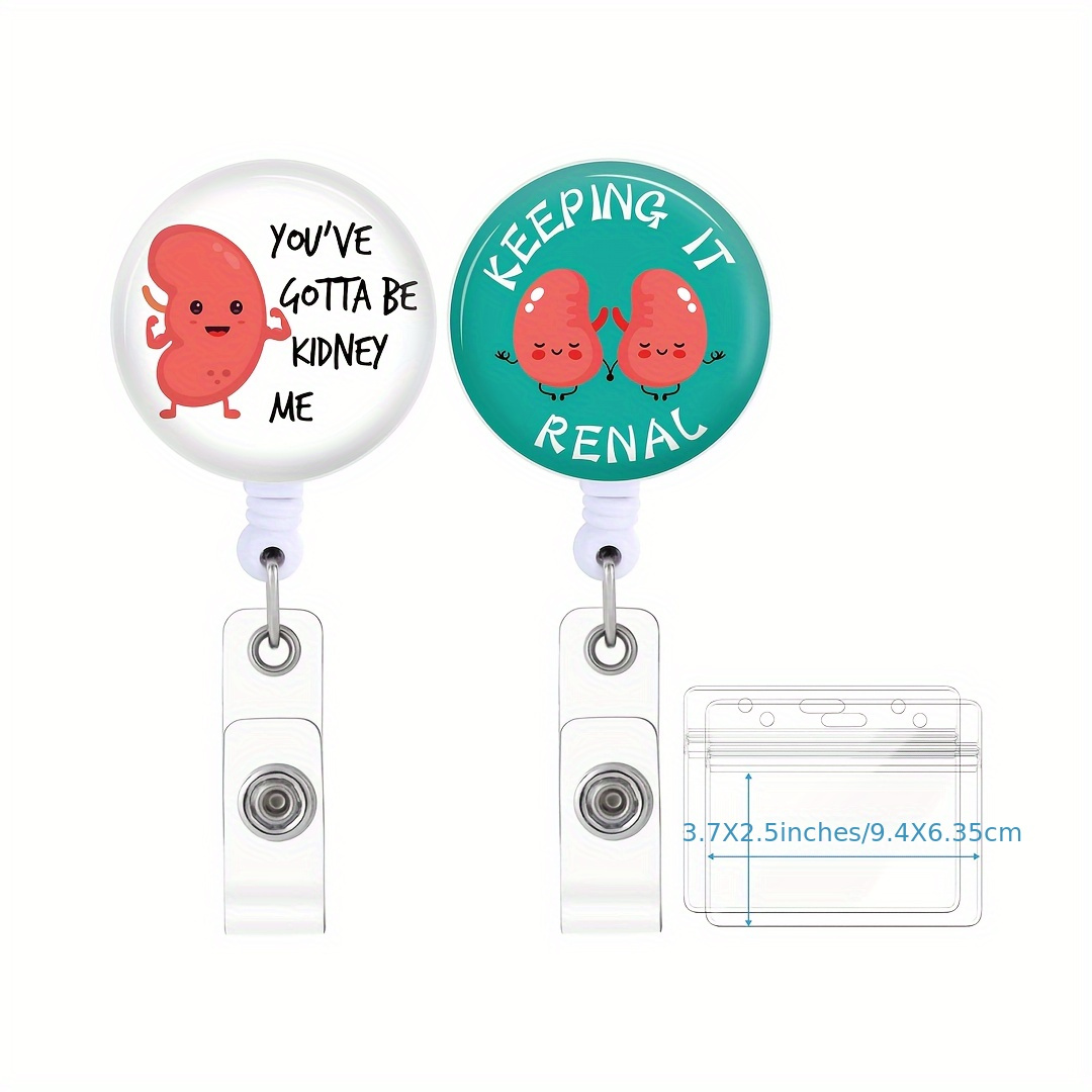 

2-piece Funny Kidney & Urology Retractable Badge Reels With Id Clip - Durable Abs, Perfect For Nurses, Doctors, And Medical Staff