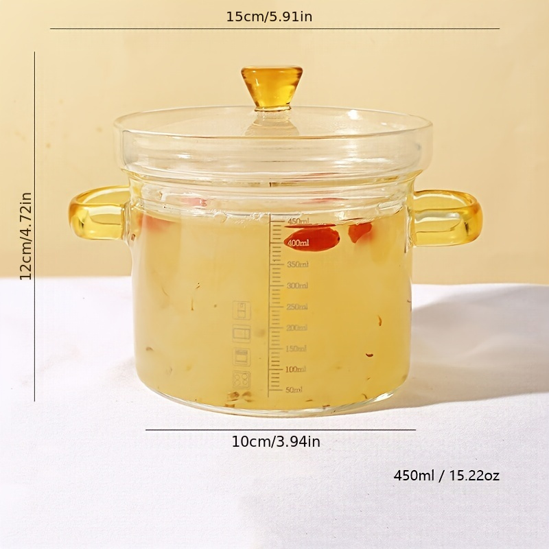 TEMU 1pc Small Glass Pot, Made Of High Borosilicate Heat-resistant Glass. Cooking Utensil Includes A Glass Bowl With Measurement , A Small Steaming