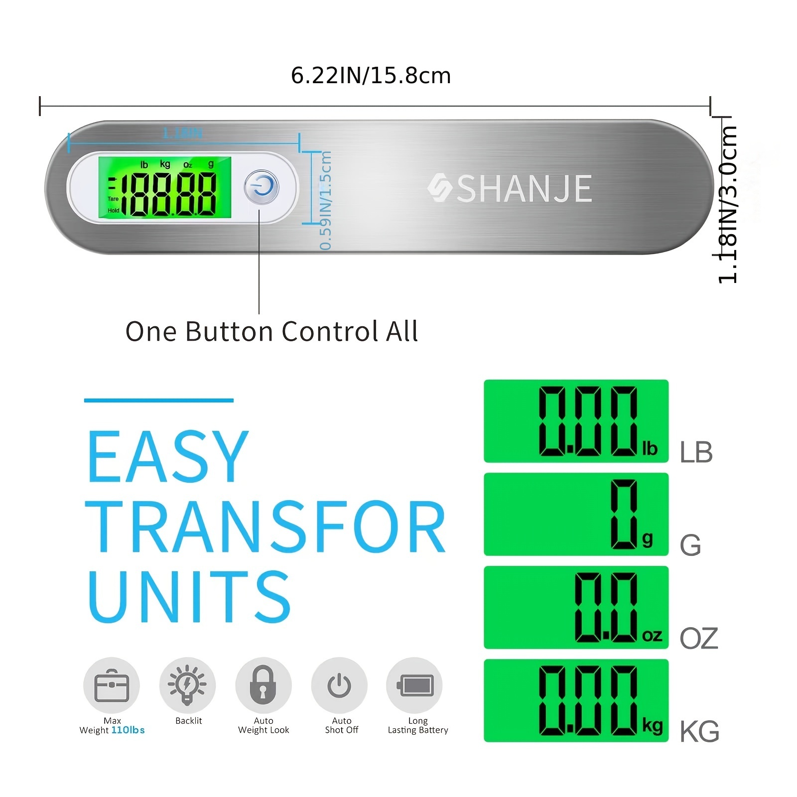 Luggage Scale 110 Lbs High Travel Digital Hanging Scales 50kg with