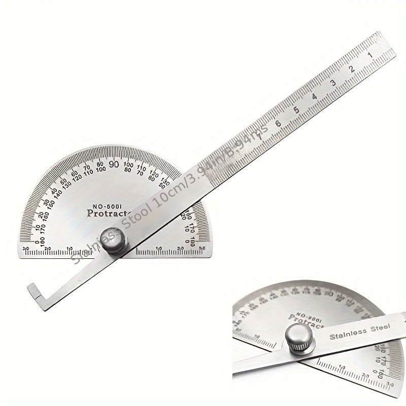 

Precision Stainless Steel Angle Protractor - 0- Adjustable Ruler, 3.94 Inch Woodworking Measurement Tool With Protective Soolies, & Battery-free