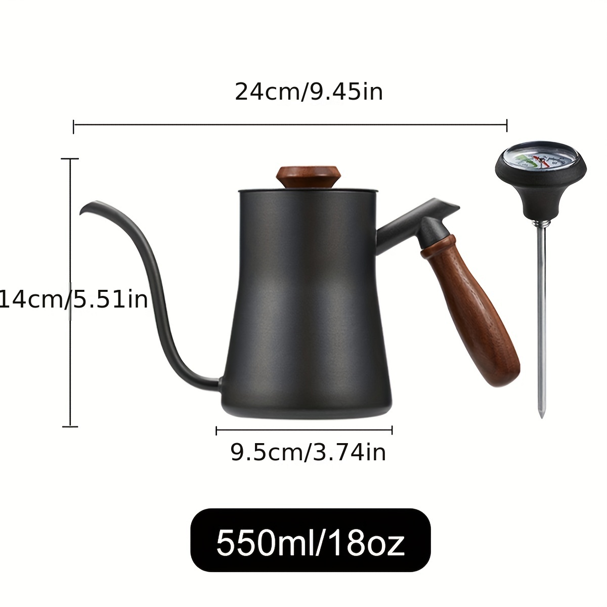 550ml Stainless Steel Goose Neck Kettle Drip Coffee Pot With Scale Matte  Black