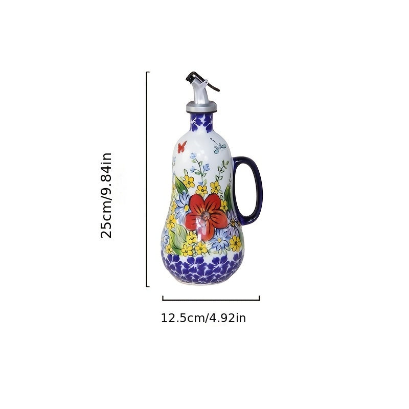 1 Ceramic Oil Dispenser, Hand-painted Ceramic Olive Oil Pump And Handle, Kitchen Oil Bottle, Elegant , Large Capacity, Kitchen Accessory, Suitable For Home Kitchen Decor