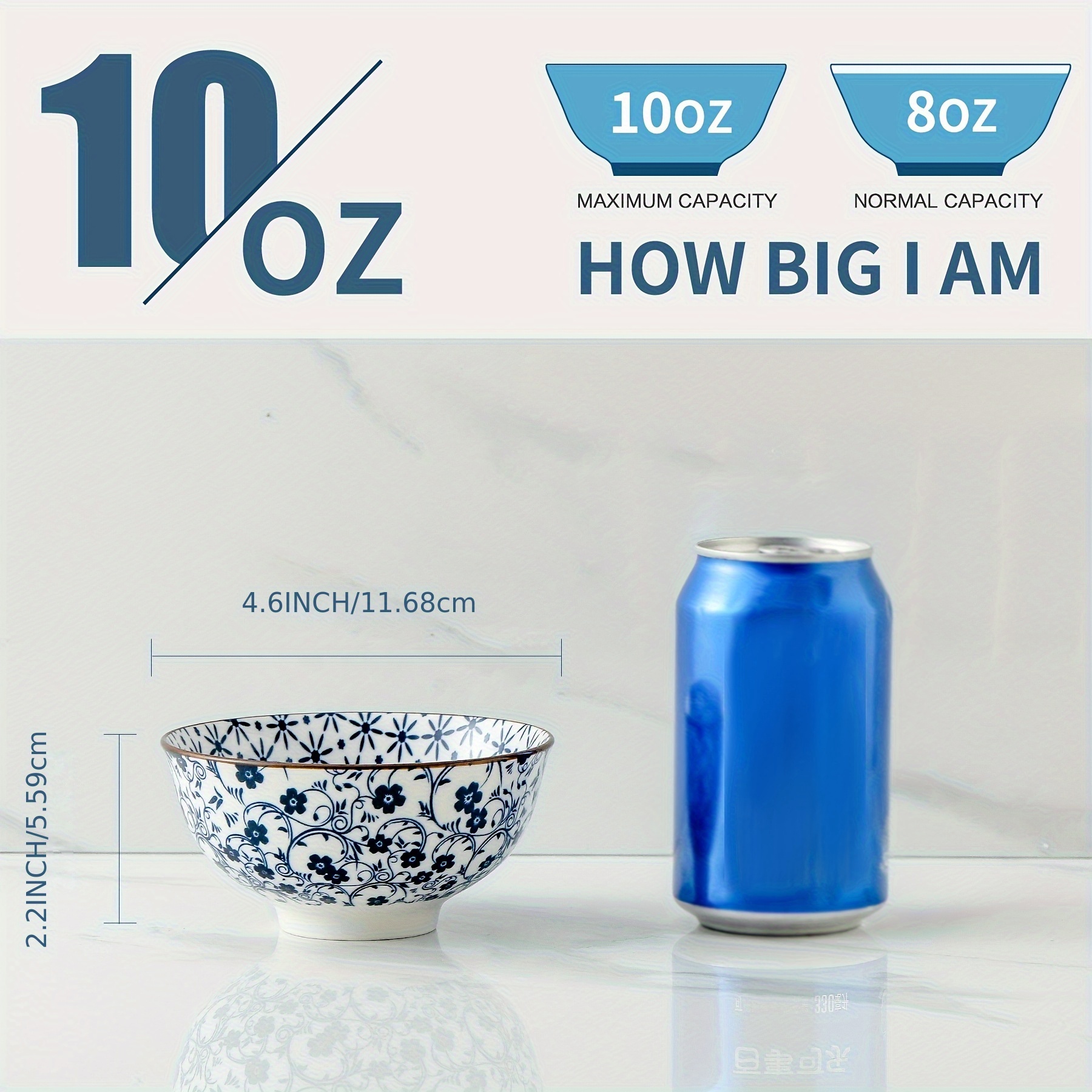 TEMU Set Of 6 Japanese Ceramic Grain Bowls, Rice Bowls, Soup Bowls, Set Of 6, Vintage Blue And White Bowls For Rice, Ice Cream Bowls, Salads, Snacks,