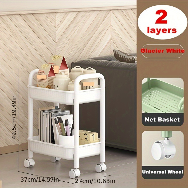 Plastic Multilayer Rack Small 2 Tier Popular Plastic Kitchen Bathroom  Storage Rack With Universal Wheel