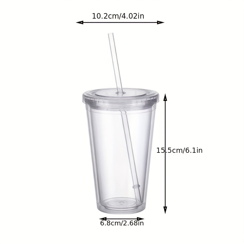 20oz Milk Tumbler with Dome Lids Double Wall Plastic Drink Cups With Straw  Reusable Clear Water Bottle Transparent Fruit Cup
