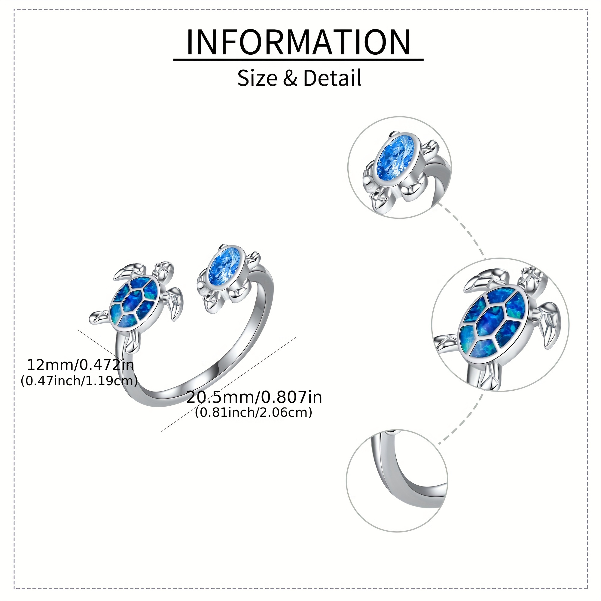 Sea Turtle Ring 925 Sterling Silver Synthetic Opal Adjustable Ring