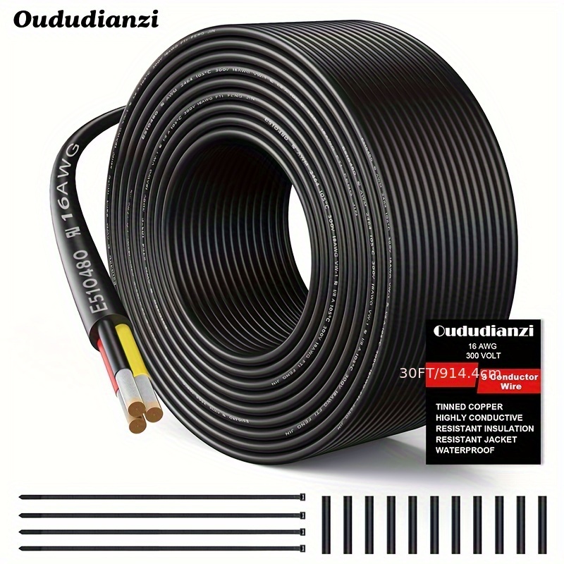 

1pcs16 Specification 3 Conductor Wire, 16awg Stranded Polyvinyl Chloride Cord, 12v Low-voltage Oxygen-free Tinning Copper Flexible 163automotive Marine Led With Lamp Lighting Line (30ft9.1 M)