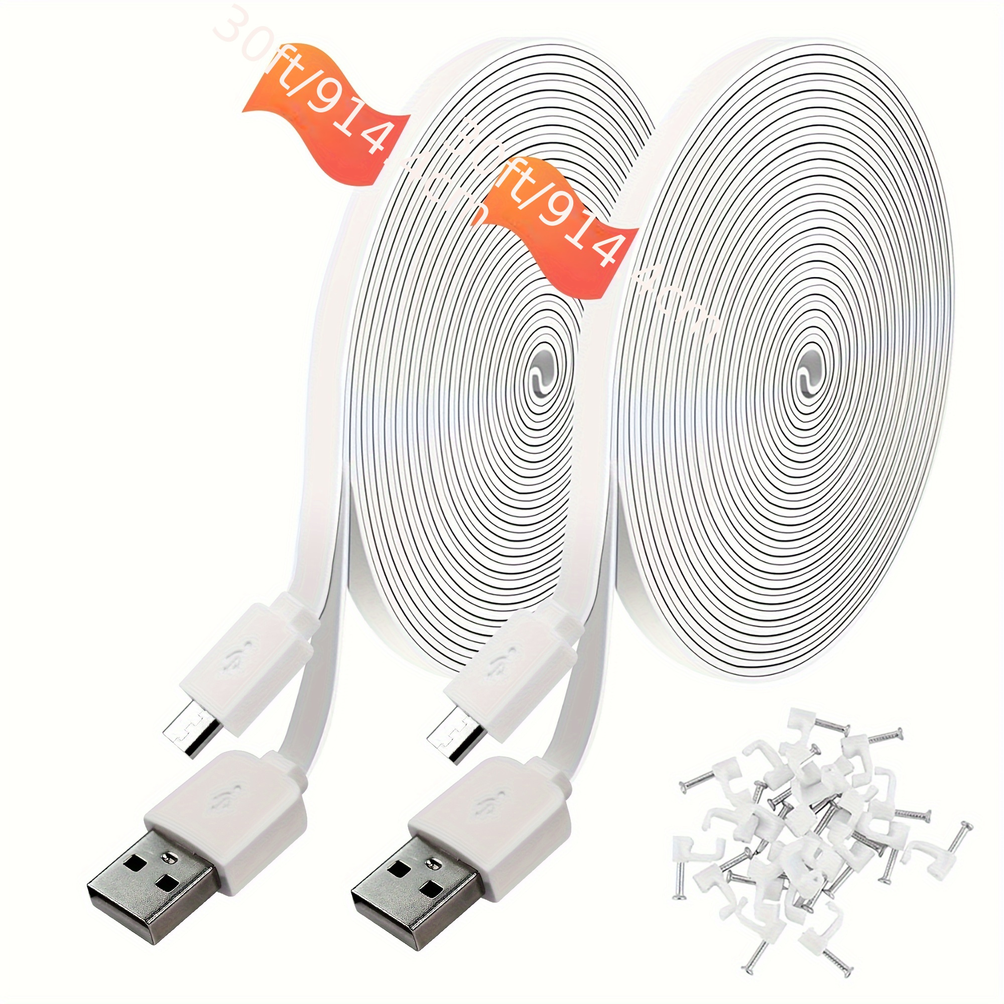 

2pack 30ft/9m Extension Cable For , Outdoor, Cam Pan, /essential, Eufy, Kasa, Yi, , Indoor, Micro Usb Charging Cord For Security Camera