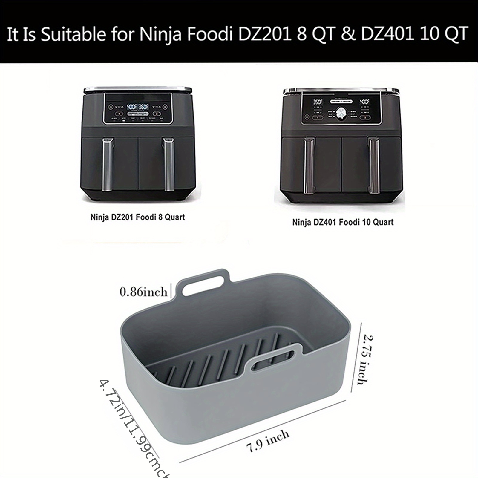 2 PCS Air Fryer Silicone Liners for Ninja Foodi Dual Zone DZ090 6 QT DZ100  DZ201 8QT Air Fryer, Air Fryer Silicone Pots Rectangular Food Grade