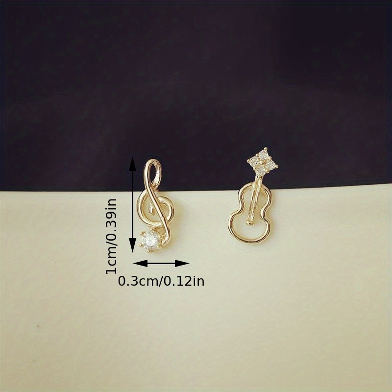Asymmetric Musical Note Violin Earrings For Women With Zirconia Hollow Guitar Earrings Simple Women's Jewelry Gift
