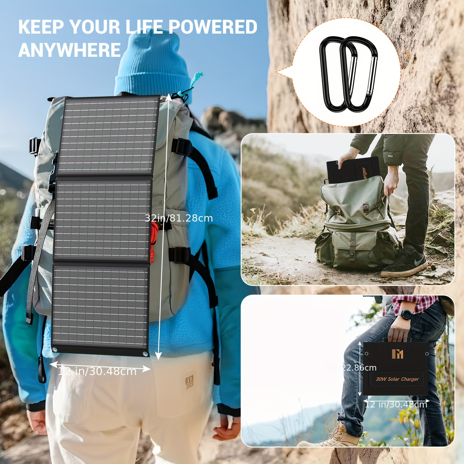 Travel-Ready 30W Solar Charger - Portable Foldable Panel with 18V MC4, Dual USB-A (QC3.0), and USB-C (PD18W) Ports 详情 3