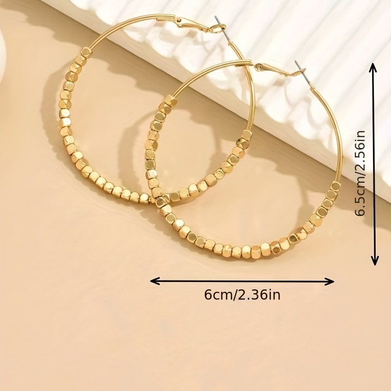 Women's Elegant Golden-Tone Beaded Hoop Earrings