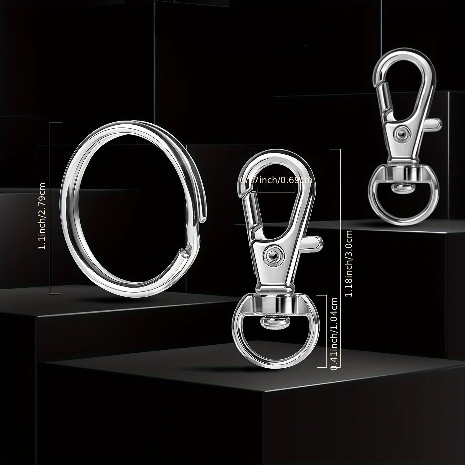  100PCS Premium Swivel Snap Hooks with Key Rings,Metal