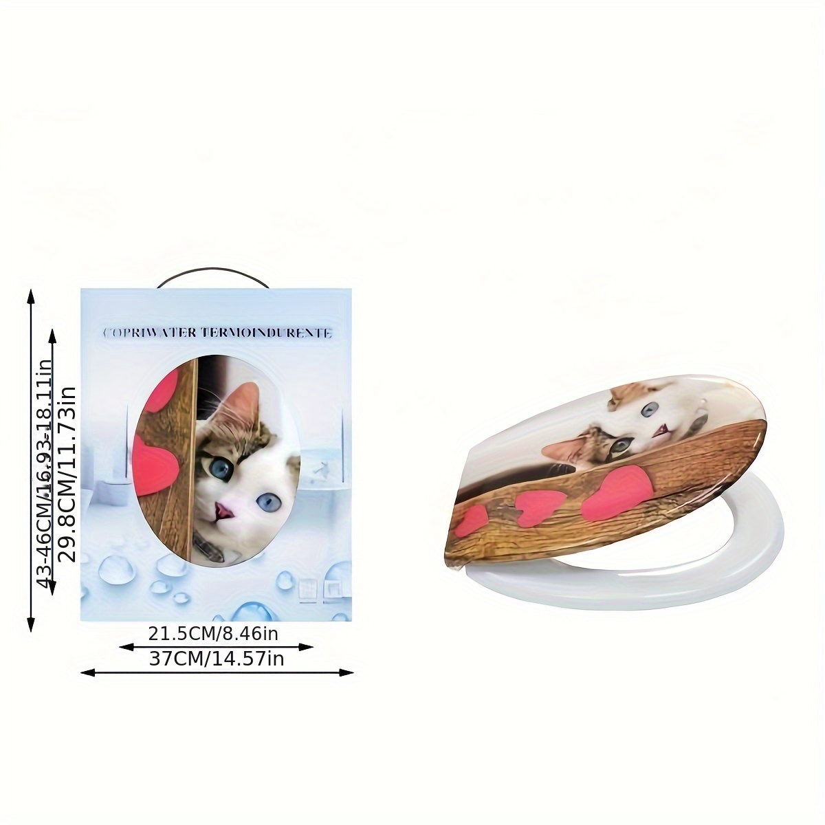 Image of Print Cat & Heart Resin Toilet Seat - Quiet Non-electric Design, & Clean, Fit For Most Toilets, Modern Bathroom Decor, Toilet Seats For Bathrooms, Durable Bathroom Fixture