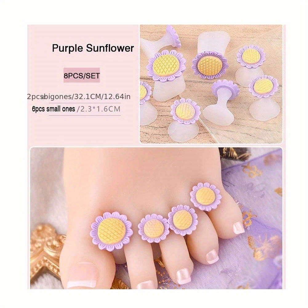 8 Pcs Daisy Flower Silicone Toe Separators Pedicure Tools