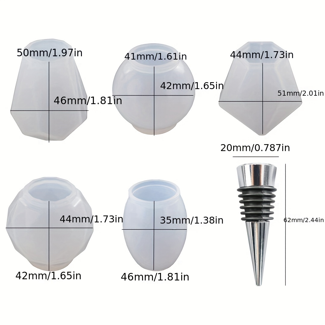 Geometric Spherical Bottle Stopper Resin molds,5Pcs Wine Bottle Stopper  Crystal Epoxy Silicone Mold with 5Pcs Stopper,Crystals Gem Shape Resin  Epoxy Molds for DIY Casting Crafts Making