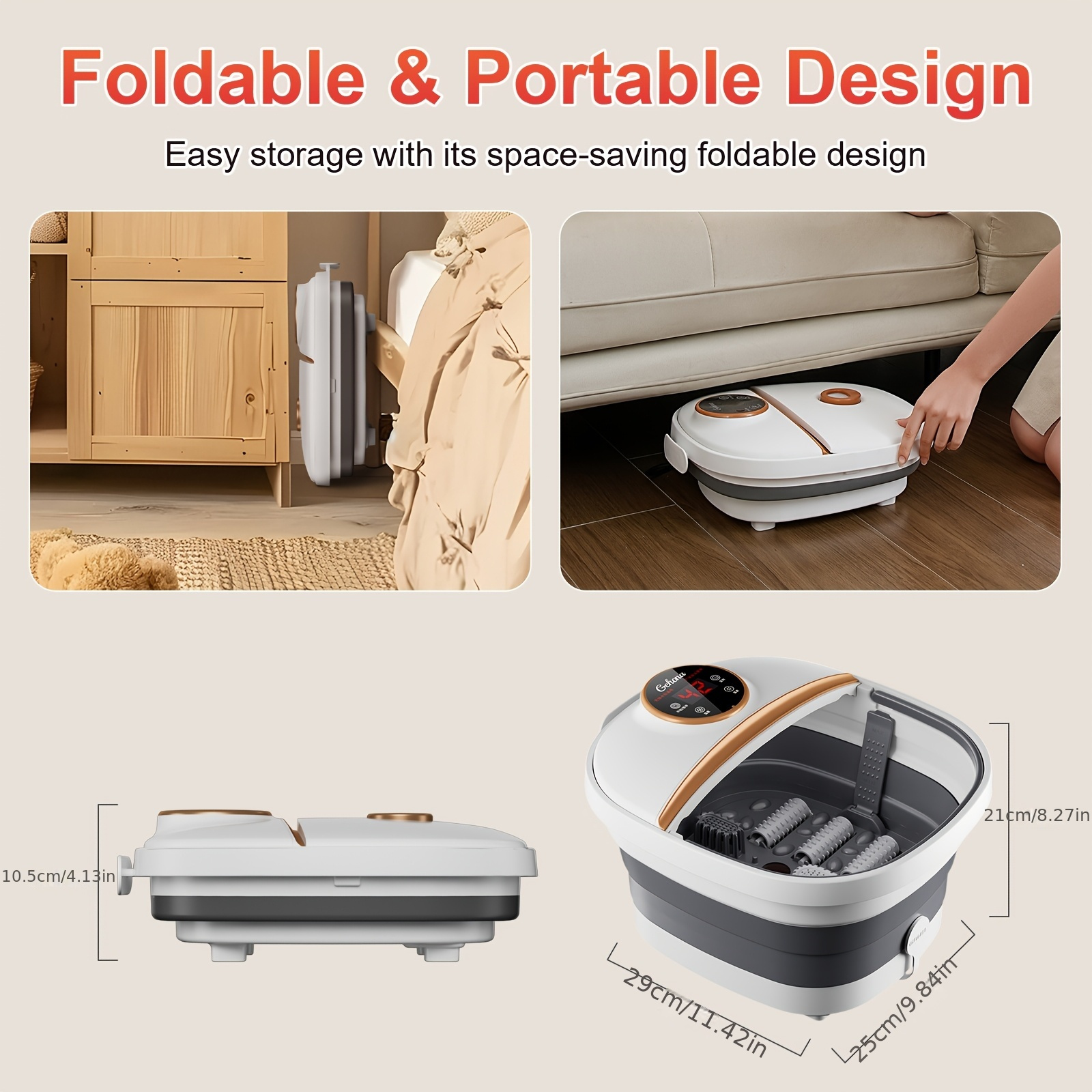 spa bath massager with heat collapsible   massager spa soaking tub with bubbles red light pumice stone and shiatsu massage rollers pedicure   spa for relaxation gifts black and white mothers day gifts details 1