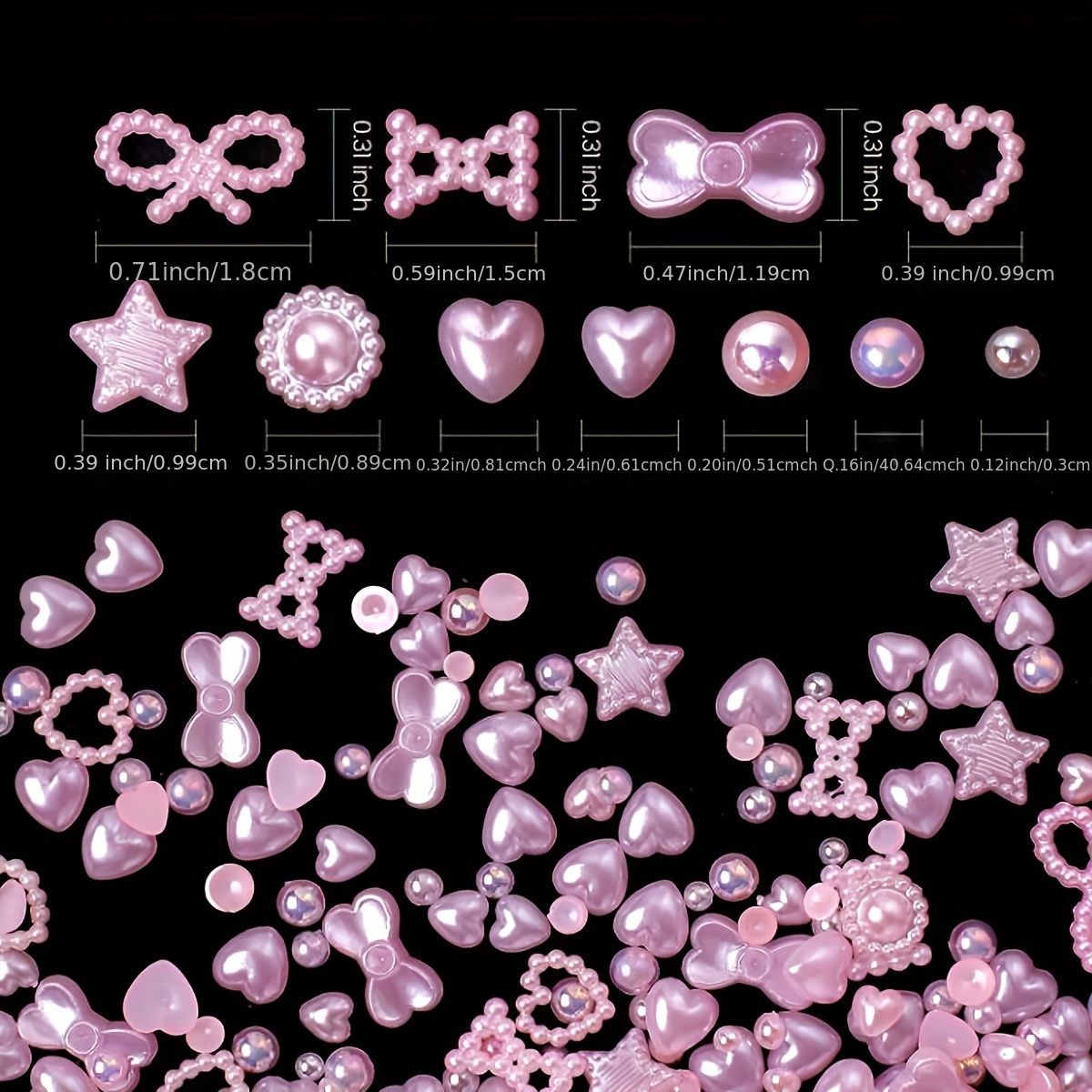  3D Assorted Nail Charms Purple Multi Shapes Heart