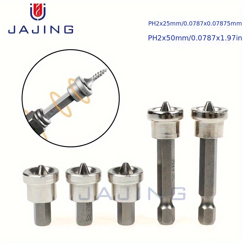 

Ensemble de 5 Embouts de Tournevis Magnétiques, Tête Croisée PH2 avec Tige de 1/4", Longueurs de 1" & 2" - Idéal pour Tournevis Électriques à Percussion, Installation sur Bois & Placoplâtre